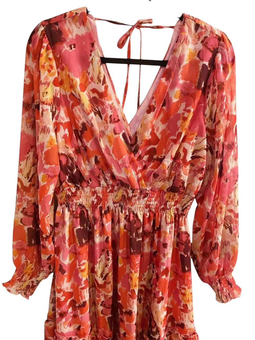 PrettyWear Floral V-Neck Mini Dress 
Pink & Orange
Size XL
NWOT